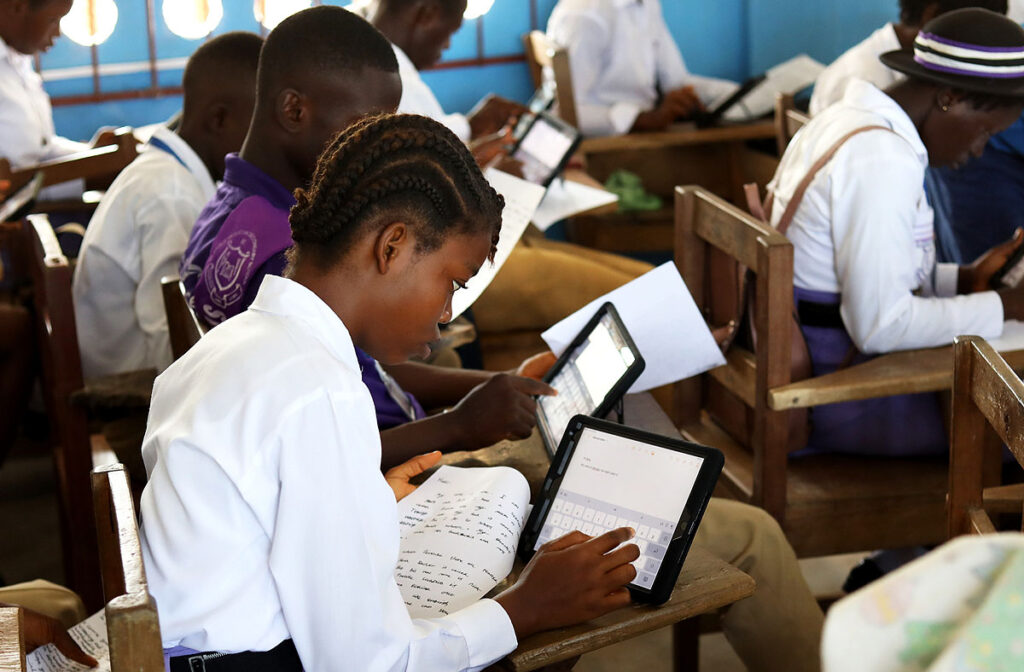 Students at Bo School, Sierra Leone using iPads in lessons